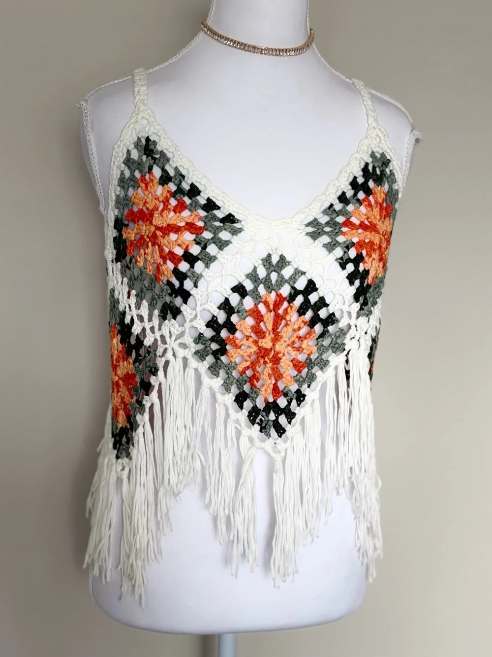 VIVID New York Crochet Fringe Festival Tank Top Boho Size S - Picture 3 of 7
